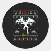 Funny Mothman Ugly Christmas Sweater Believe Crypt Ronde Sticker (Voorkant)