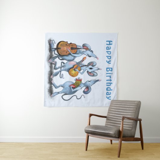 Funny Mouse Band Tapestry Happy Birthday To You Wandkleed (In Situ (horizontaal))
