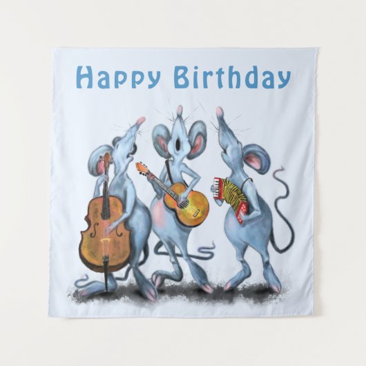 Funny Mouse Band Tapestry Happy Birthday To You Wandkleed (Voorkant)
