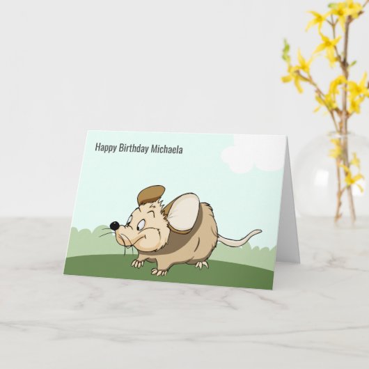 Funny Mouse Personalized Kind Birthday Kaart (Gele Bloem)