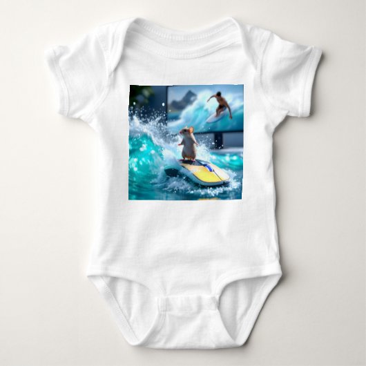 Funny Mouse Surfing Digital Waves and Cute mice Romper (Voorkant)