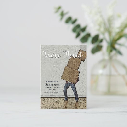 Funny Moving Announcement We hebben ons verplaatst Informatiekaartje (Staand voorkant)