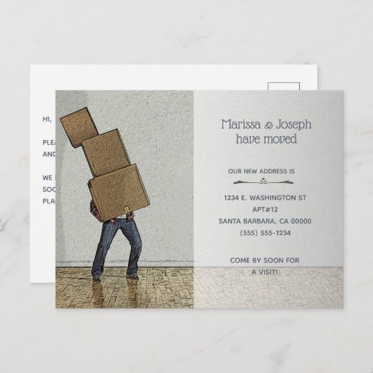 Funny Moving Boxes New Home Aankondigingskaart (Voorkant / Achterkant)