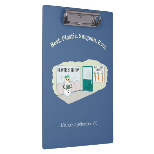 Funny Ms Frosty bij plastisch chirurg cartoon Klembord (Rechts)