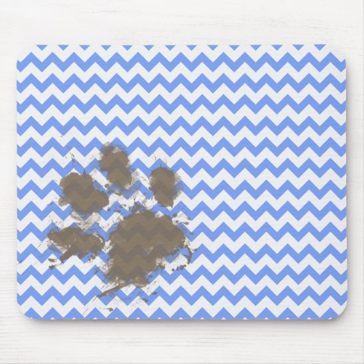 Funny Muddy Paw Print op Blue Chevron Muismat (Voorkant)