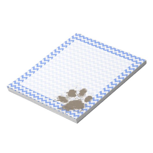 Funny Muddy Paw Print op Blue Chevron Notitieblok (Linkerzijde)
