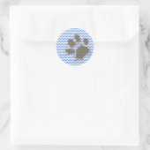 Funny Muddy Paw Print op Blue Chevron Ronde Sticker (Tas)