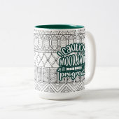 Funny Mug: Attentie Mood Swing in Progress Green Tweekleurige Koffiemok (Voorkant rechts)