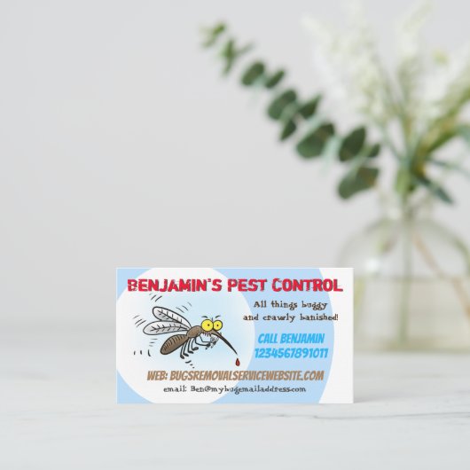 Funny mug-bestrijding visitekaartje (Staand voorkant)