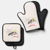 Funny mug insect cartoon illustratie ovenwant & pannenlap set (Voorkant / Achterkant)