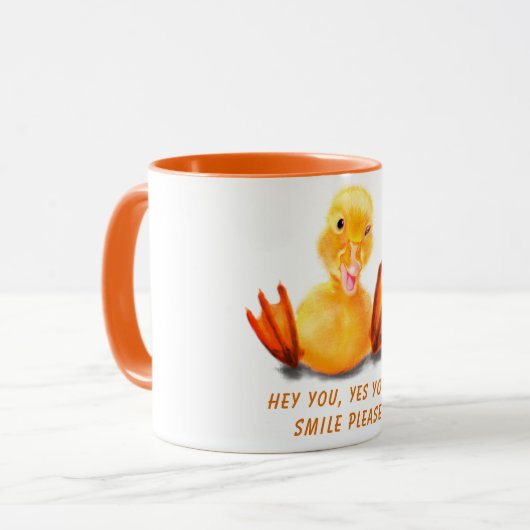 Funny Mug met Playful Ducking Smile - Jouw tekst Mok (Voorkant links)