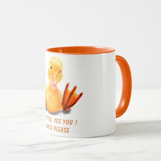 Funny Mug met Playful Ducking Smile - Jouw tekst Mok (Voorkant rechts)