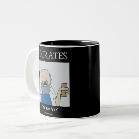 Funny Mug - Socrates-Mok Tweekleurige Koffiemok (Voorkant links)