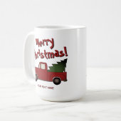 Funny mug with old red truck and Christmas tree Koffiemok (Voorkant links)