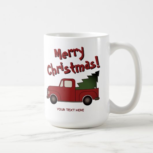 Funny mug with old red truck and Christmas tree Koffiemok (Rechts)