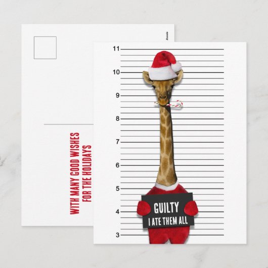 Funny Mugshot Giraffe voor kerstmis Feestdagenkaart (Voorkant / Achterkant)