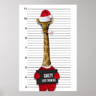 Funny Mugshot Giraffe voor kerstmis Poster