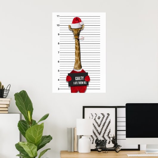 Funny Mugshot Giraffe voor kerstmis Poster (Thuiskantoor)
