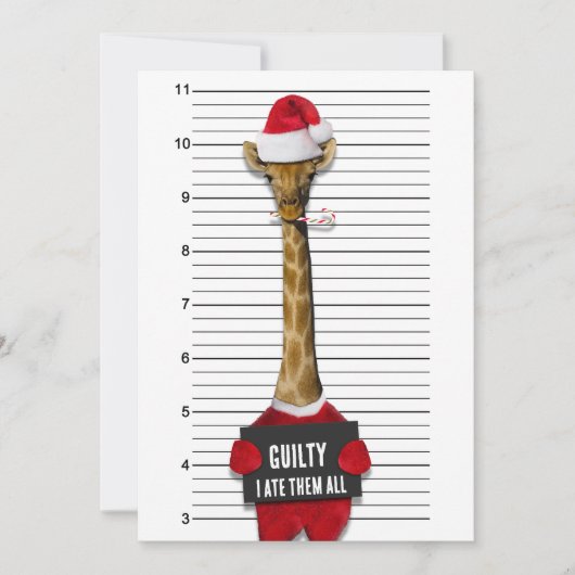 Funny Mugshot Guilty Giraffe-kerstuitnodiging Kaart (Voorkant)