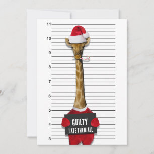Funny Mugshot Guilty Giraffe-kerstuitnodiging Kaart