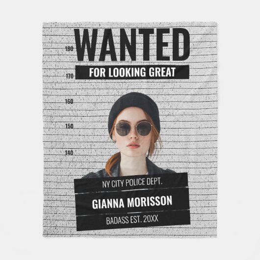 Funny Mugshot Wanted Custom Name & Text Fleece Deken (Voorkant)