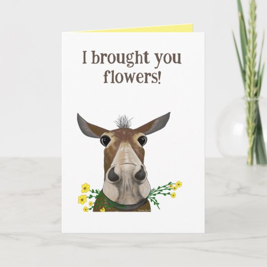 Funny Mule bracht bloemen Valentijns Kaart (Voorkant)