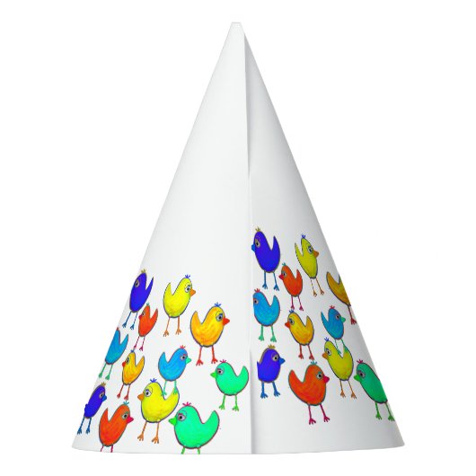 Funny Multicolored Birds Feesthoedjes (Achterkant)