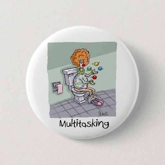 Funny Multitasking Juggling Clown Kaarten en cadea Ronde Button 5,7 Cm (Voorkant)