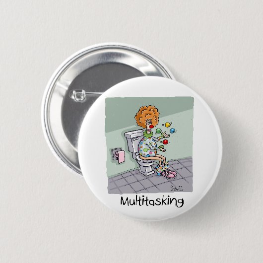 Funny Multitasking Juggling Clown Kaarten en cadea Ronde Button 5,7 Cm (Voorkant /achterkant)