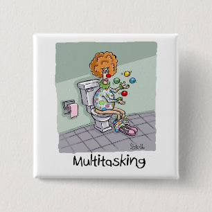 Funny Multitasking Juggling Clown Kaarten en cadea Vierkante Button 5,1 Cm