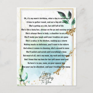 Funny Mum Birthday Poem Briefkaart