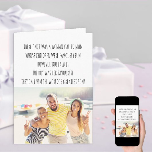 Funny Mum Limerick Worlds Greatest Son Birthday Kaart