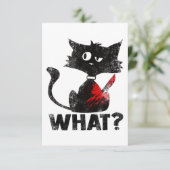 Funny Murderous Black Cat What with Knife Horwee Bedankkaart (Staand voorkant)