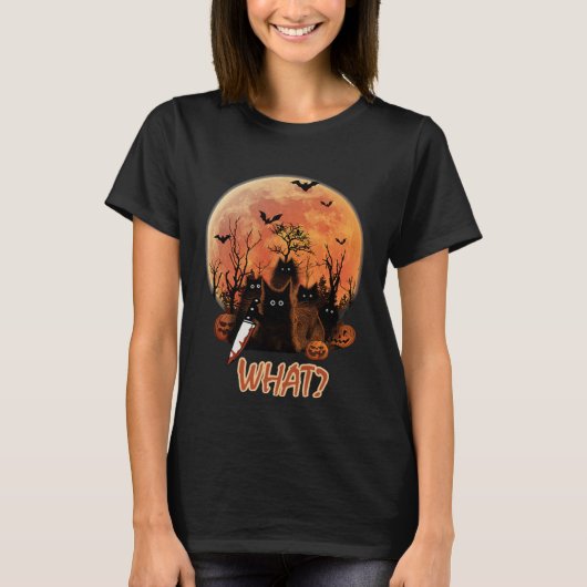 Funny Murderous Black Cat with Knife Halloween Cos T-shirt (Voorkant)