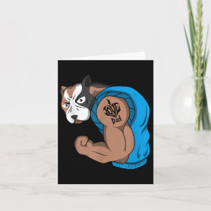 Funny Muscular Pit Bull Dog I Love Dad Tattoo Love Kaart