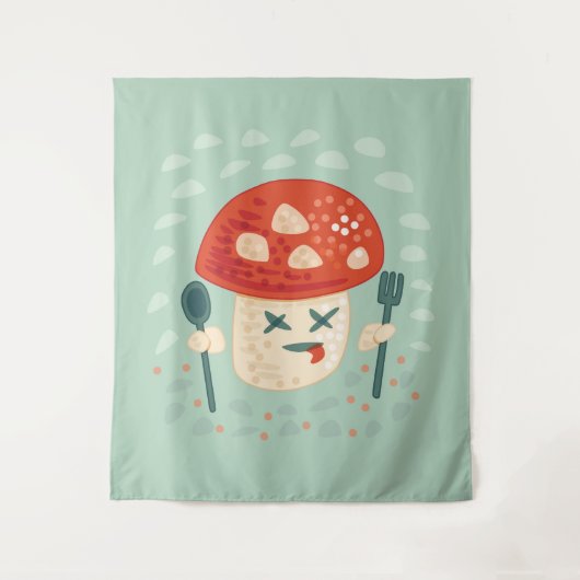 Funny Mushroom Food Character Weird Oddity Wandkleed (Voorkant)