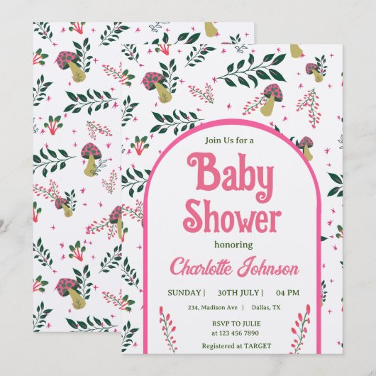 Funny Mushrooms en Fairy Tale Garden Baby shower Kaart (Voorkant / Achterkant)