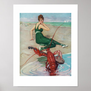Funny  Music Art Lobster Banjo Player Beach Poster