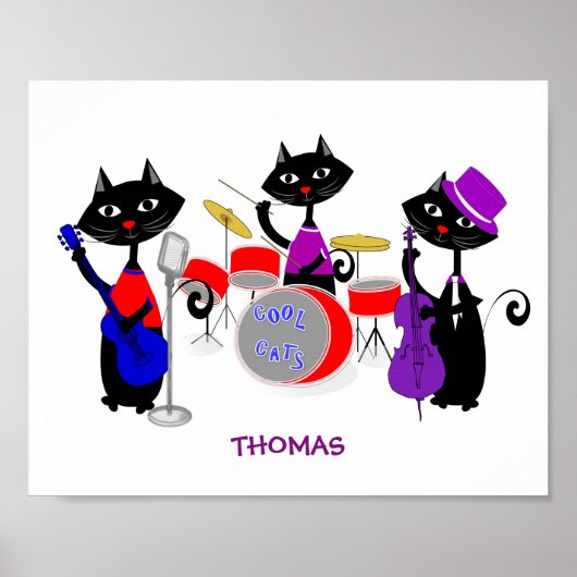 Funny Music Band Cartoon Cat Musicians Cool Cats Poster (Voorkant)