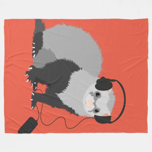 Funny Music Lover Ferret Fleece Deken (Voorkant (Horizontaal))