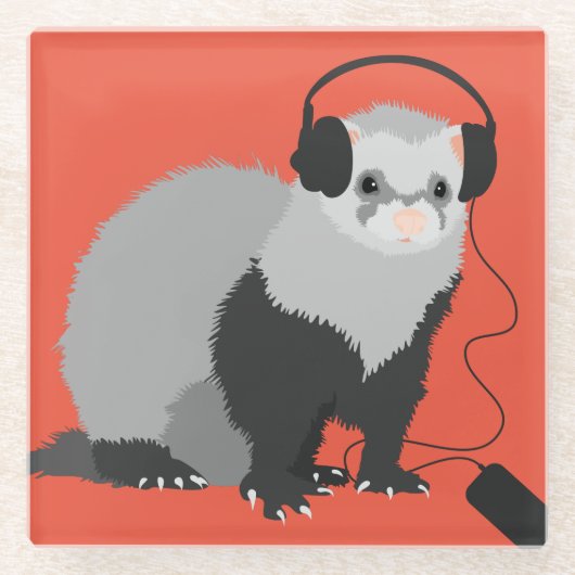 Funny Music Lover Ferret Glazen Onderzetter (Voorkant)