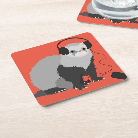 Funny Music Lover Ferret Kartonnen Onderzetters (Schuin)