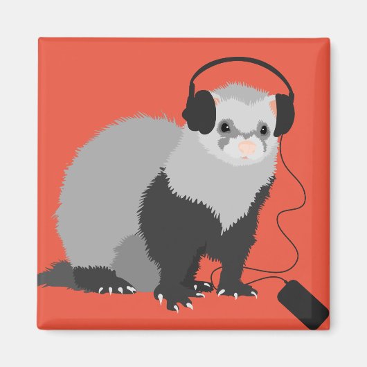 Funny Music Lover Ferret Magneet (Voorkant)