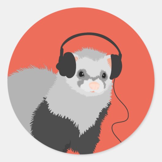 Funny Music Lover Ferret Ronde Sticker (Voorkant)