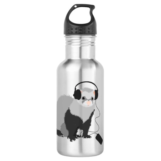 Funny Music Lover Ferret Waterfles (Voorkant)