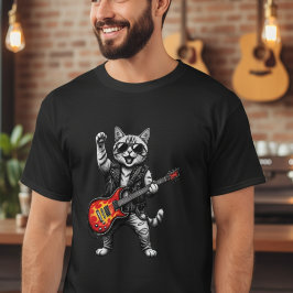 Funny Music Rock Star Kat met Gitaar T-Shirt