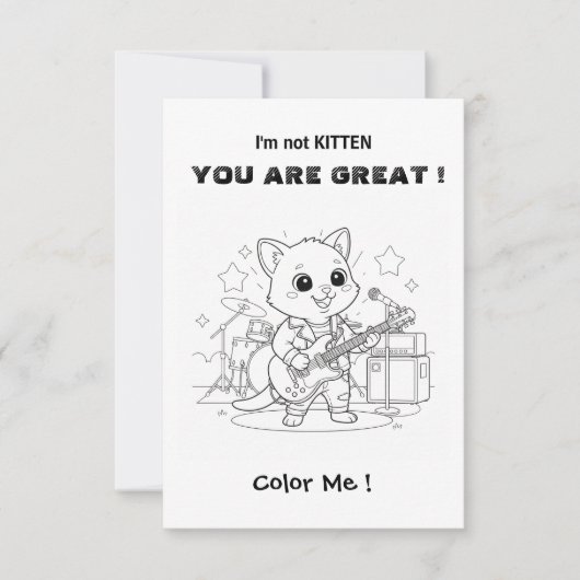 Funny Musician cat  coloring card and maze Bedankkaart (Voorkant)