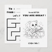 Funny Musician cat  coloring card and maze Bedankkaart (Voorkant / Achterkant)