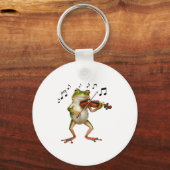Funny Musician Violinist Cute Frog Playing Violin Sleutelhanger (Voorkant)
