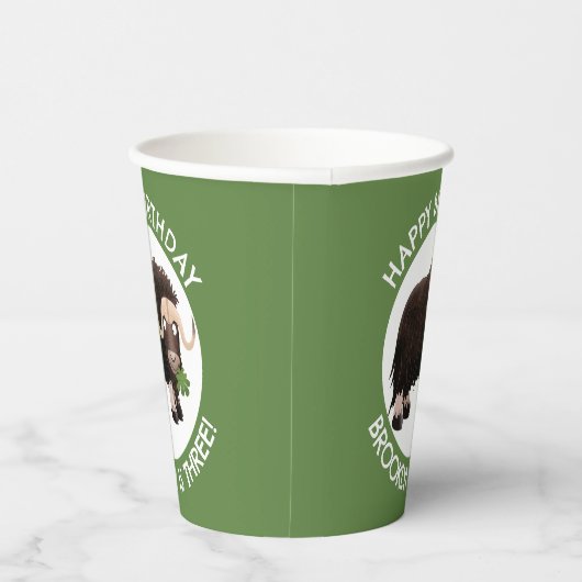 Funny musk ox cartoon gepersonaliseerd papieren bekers (Rechts)